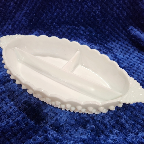 Fenton Vintage Hobnail Milk Glass Relish Dish - Picture 1 of 8